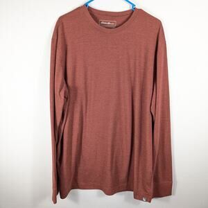 Eddie Bauer Mens TXL Legendwash Long Sleeve Shirt Brown Cotton Crewneck Tee